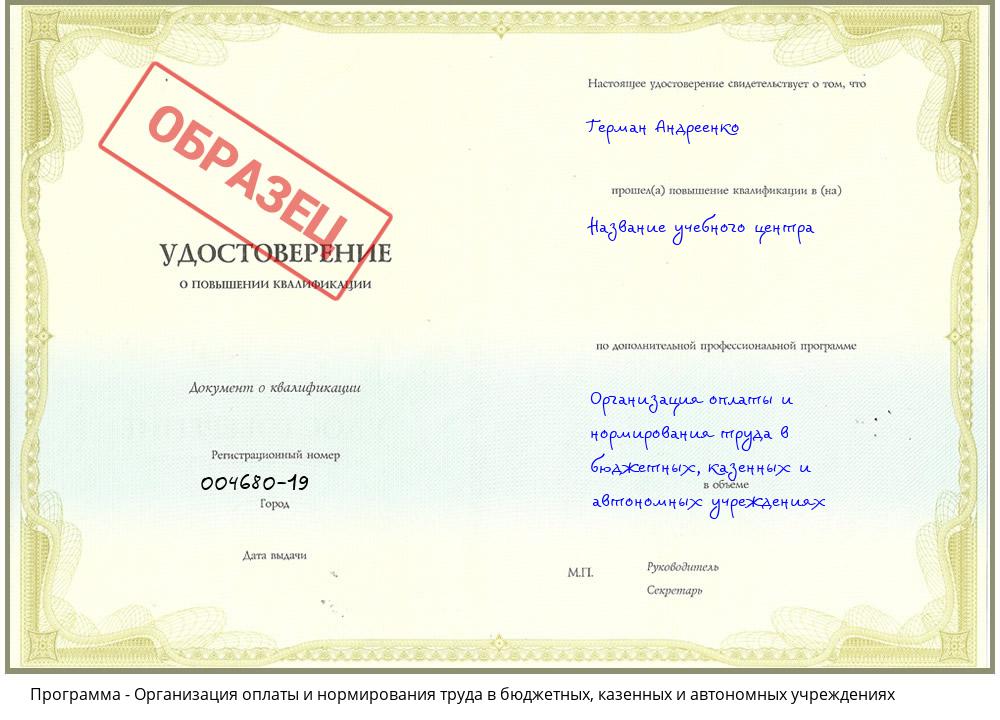 Организация оплаты и нормирования труда в бюджетных, казенных и автономных учреждениях Красногорск