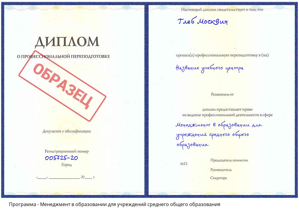Менеджмент в образовании для учреждений среднего общего образования Красногорск