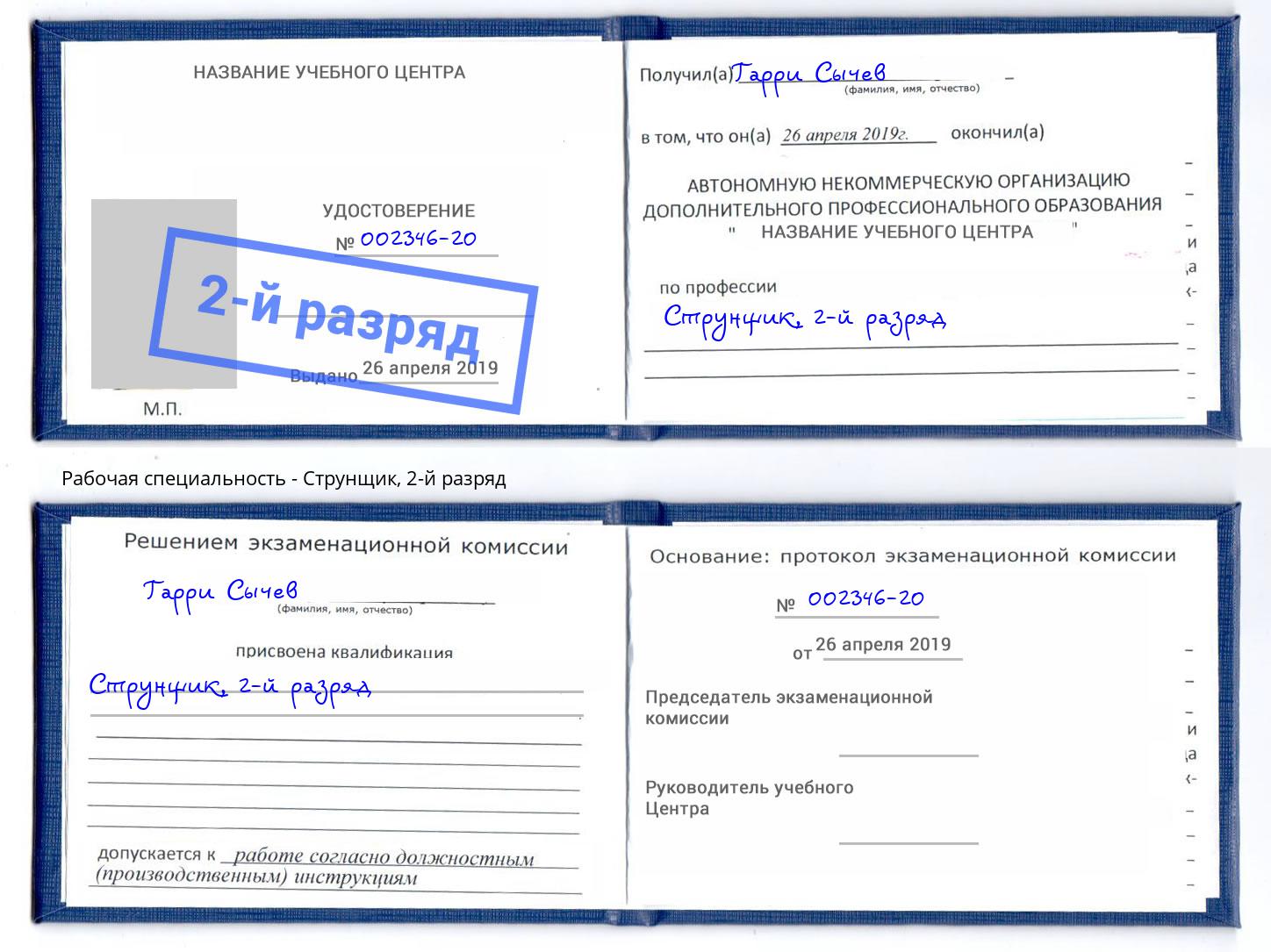 корочка 2-й разряд Струнщик Красногорск
