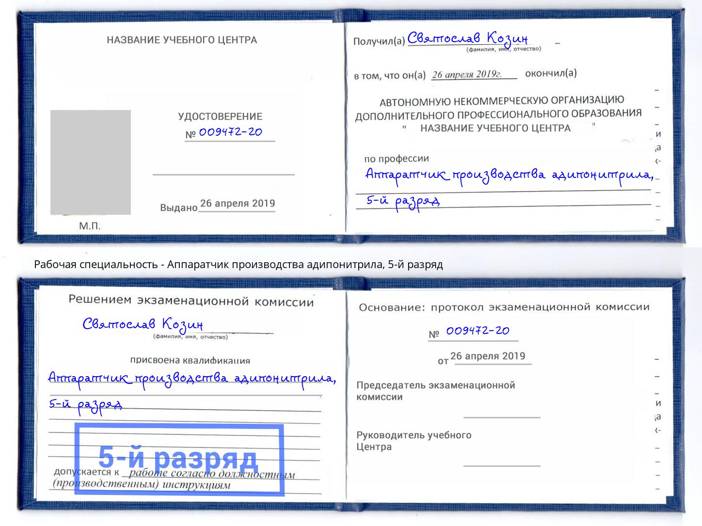 корочка 5-й разряд Аппаратчик производства адипонитрила Красногорск