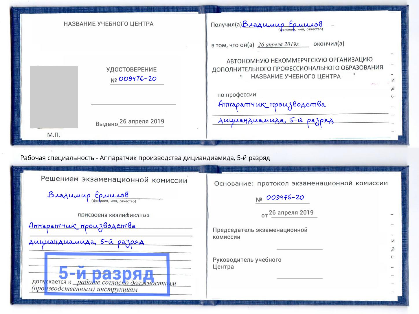 корочка 5-й разряд Аппаратчик производства дициандиамида Красногорск