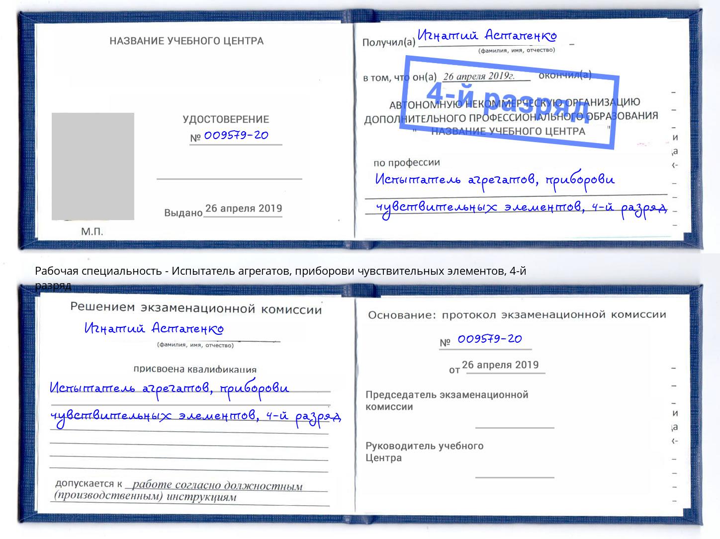 корочка 4-й разряд Испытатель агрегатов, приборови чувствительных элементов Красногорск