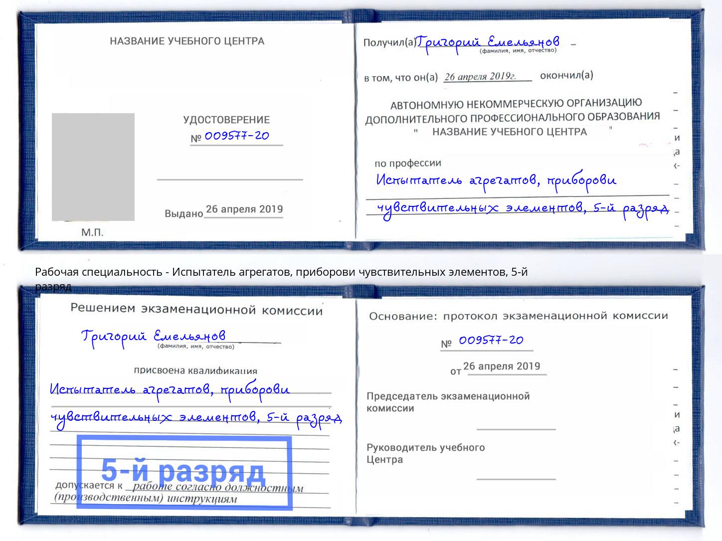 корочка 5-й разряд Испытатель агрегатов, приборови чувствительных элементов Красногорск