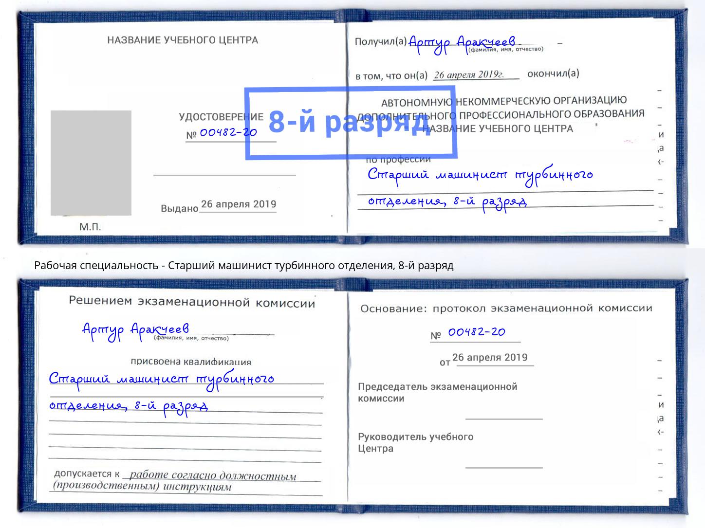 корочка 8-й разряд Старший машинист турбинного отделения Красногорск