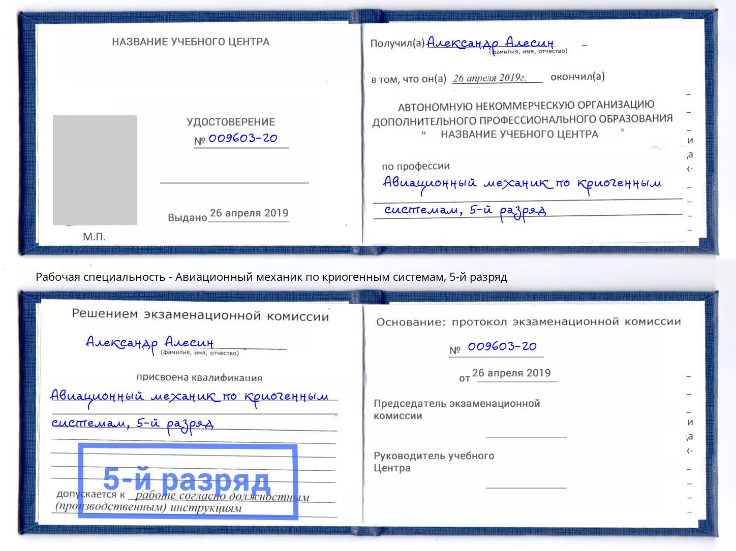 корочка 5-й разряд Авиационный механик по криогенным системам Красногорск