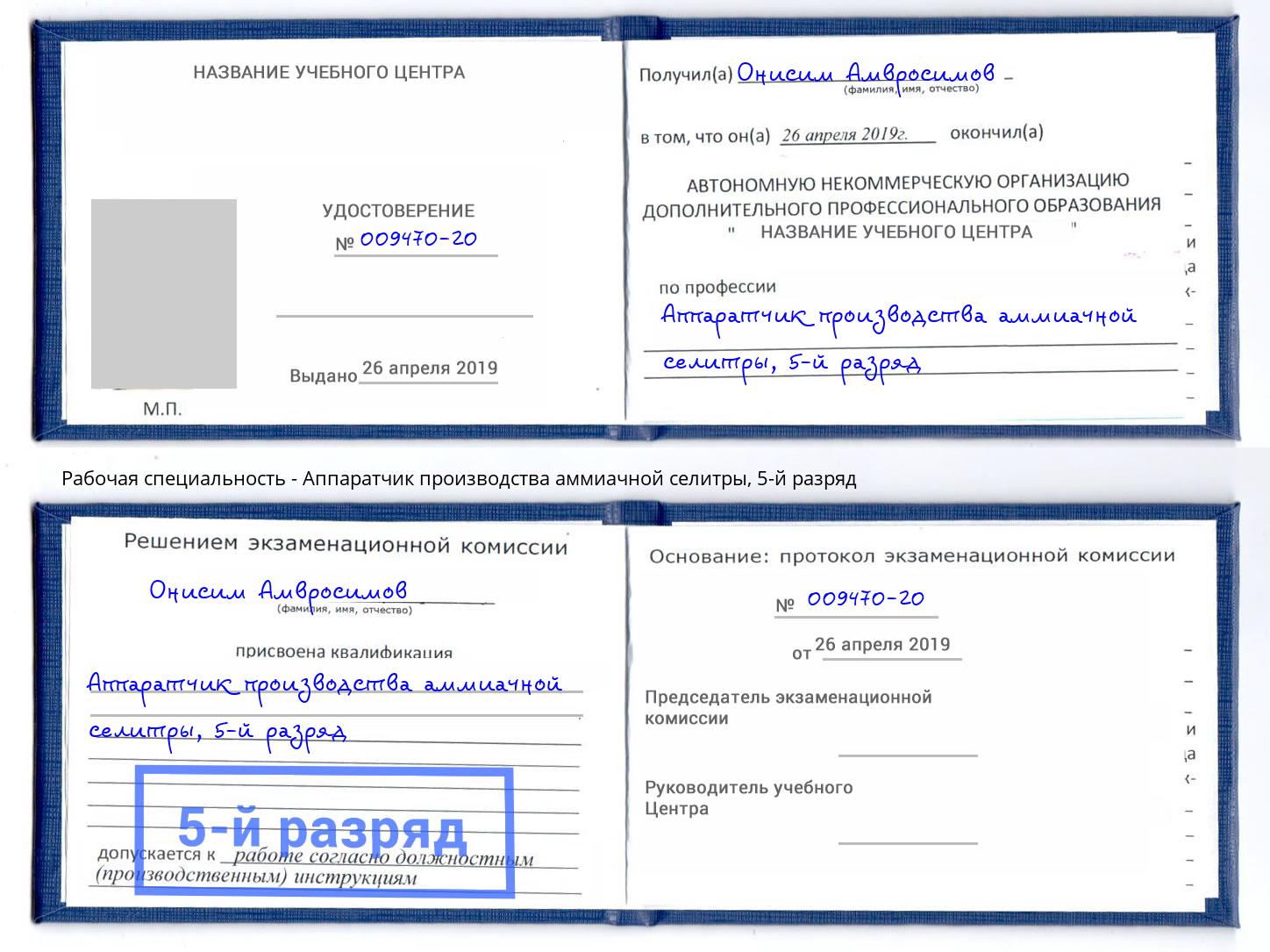 корочка 5-й разряд Аппаратчик производства аммиачной селитры Красногорск