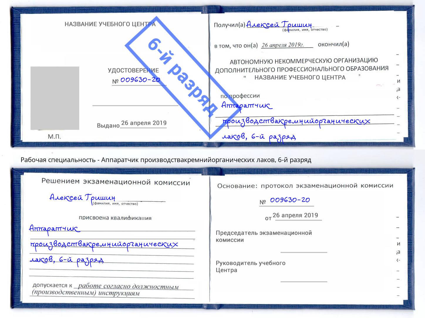 корочка 6-й разряд Аппаратчик производствакремнийорганических лаков Красногорск