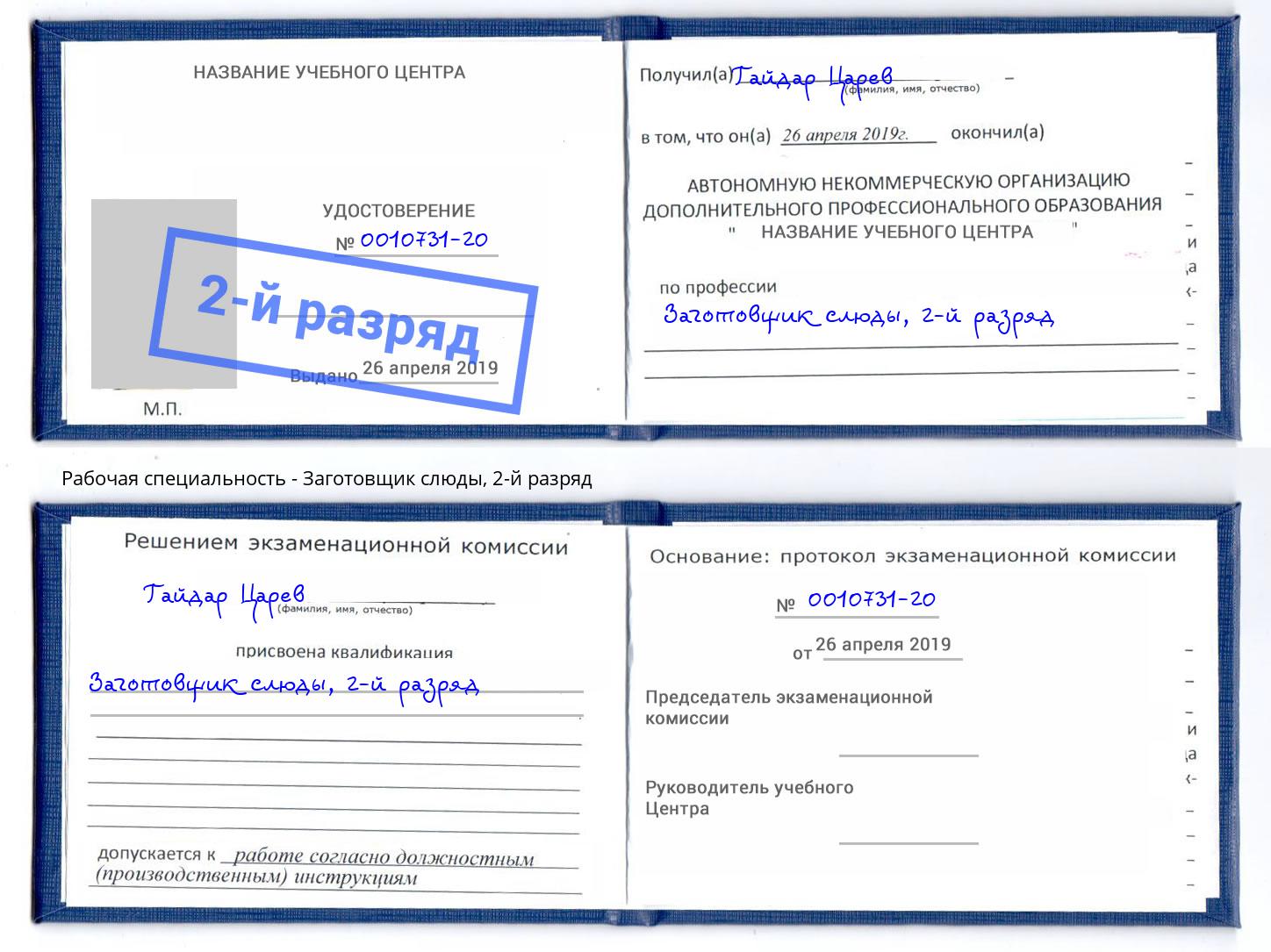 корочка 2-й разряд Заготовщик слюды Красногорск