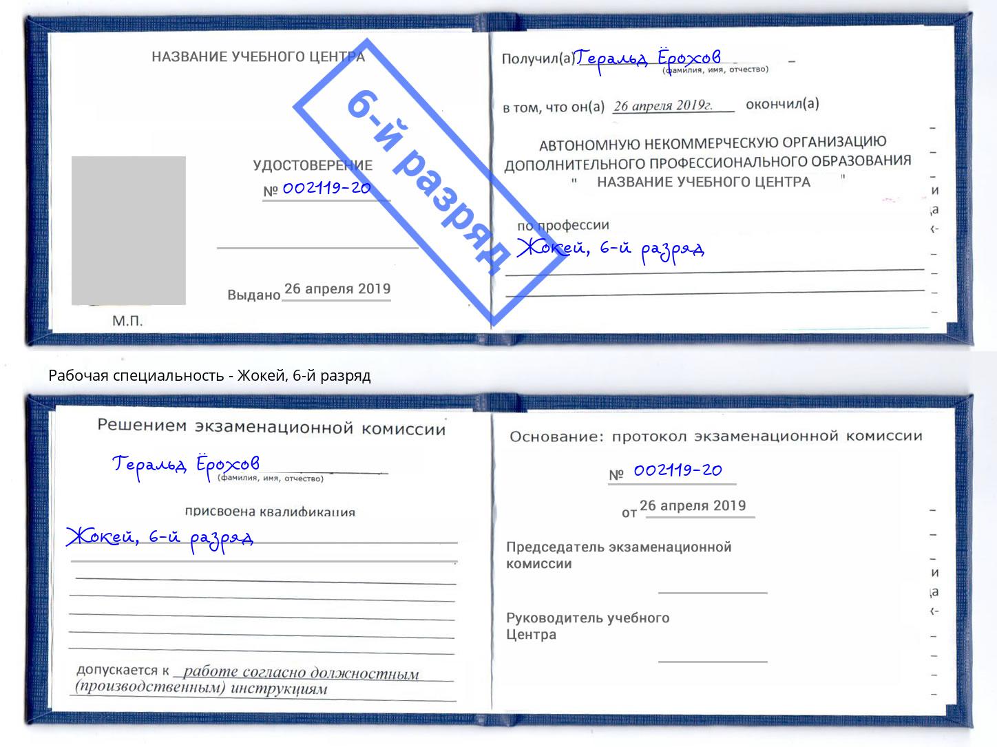 корочка 6-й разряд Жокей Красногорск
