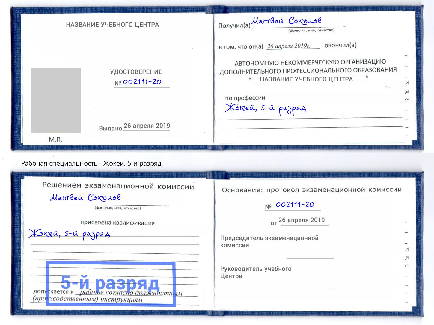 корочка 5-й разряд Жокей Красногорск