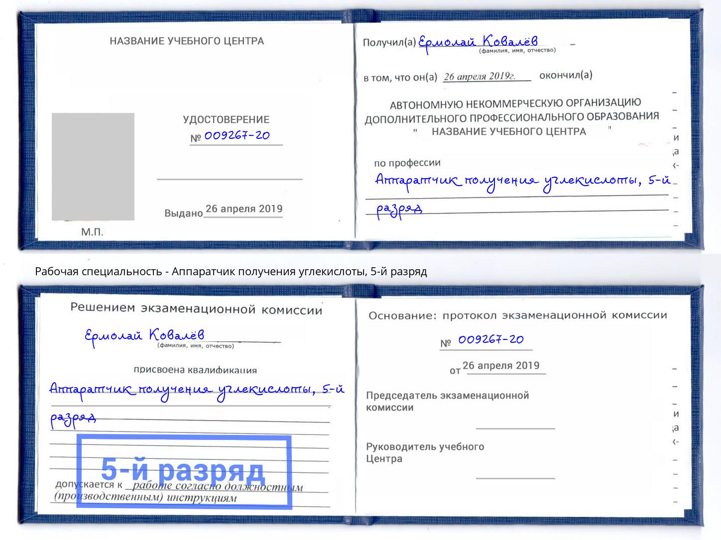 корочка 5-й разряд Аппаратчик получения углекислоты Красногорск