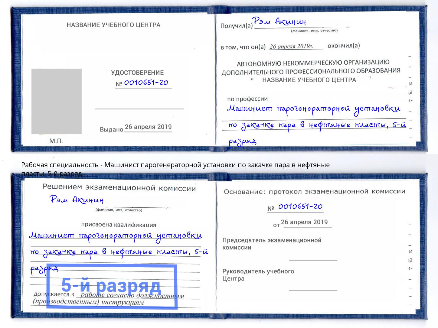 корочка 5-й разряд Машинист парогенераторной установки по закачке пара в нефтяные пласты Красногорск