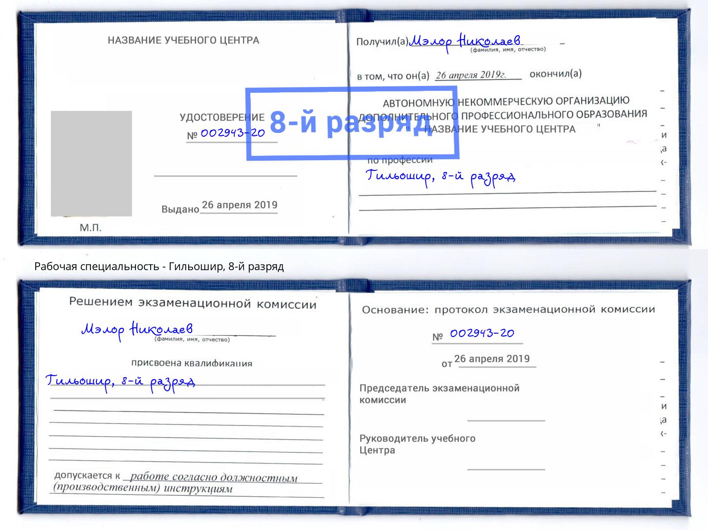корочка 8-й разряд Гильошир Красногорск