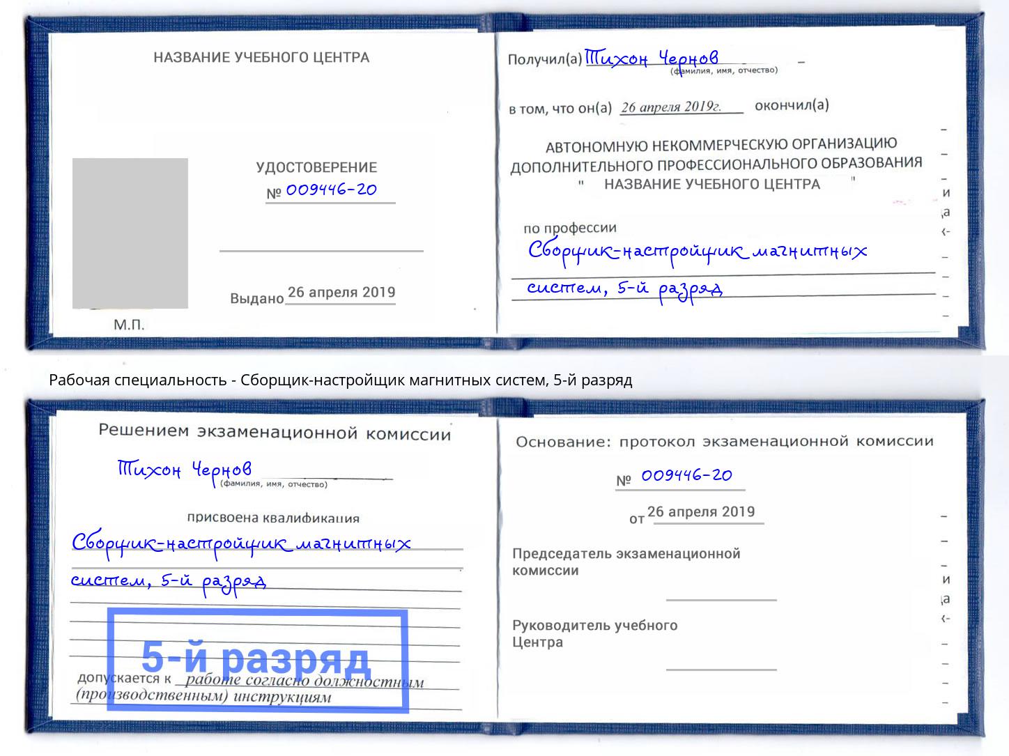 корочка 5-й разряд Сборщик-настройщик магнитных систем Красногорск