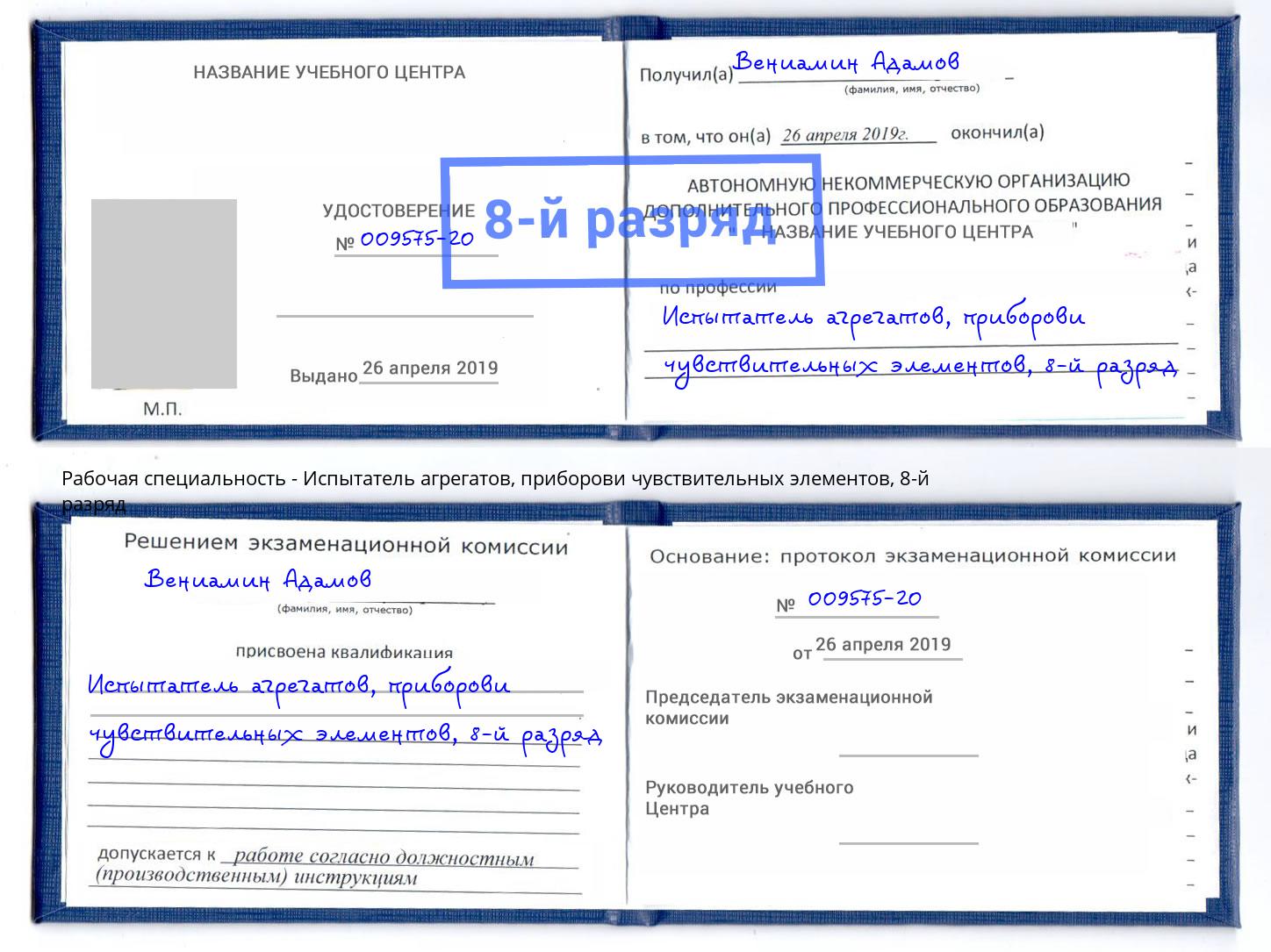 корочка 8-й разряд Испытатель агрегатов, приборови чувствительных элементов Красногорск