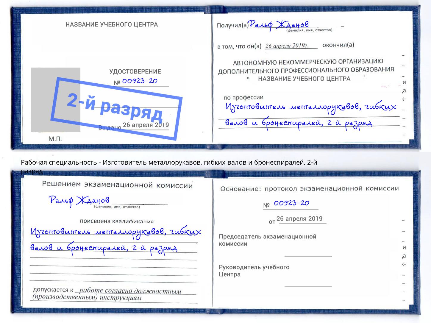 корочка 2-й разряд Изготовитель металлорукавов, гибких валов и бронеспиралей Красногорск